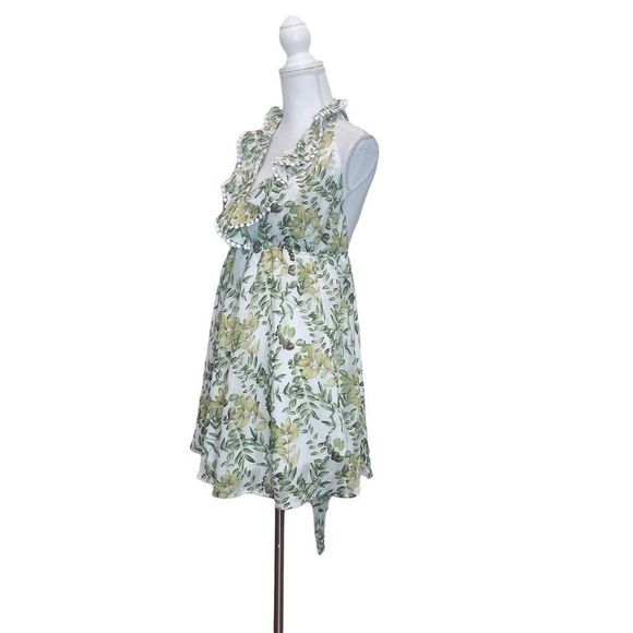 Angel Biba Tropical Leaves Print Halter Mini Dress Sz 12 Backless Open Back - Picture 3 of 6
